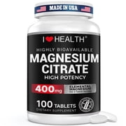 Magnesium Citrate 400 mg per serving, Magnesium Supplements for Muscle, Nerve, Bone and Heart, 100 Tablets, 50 Day Supply