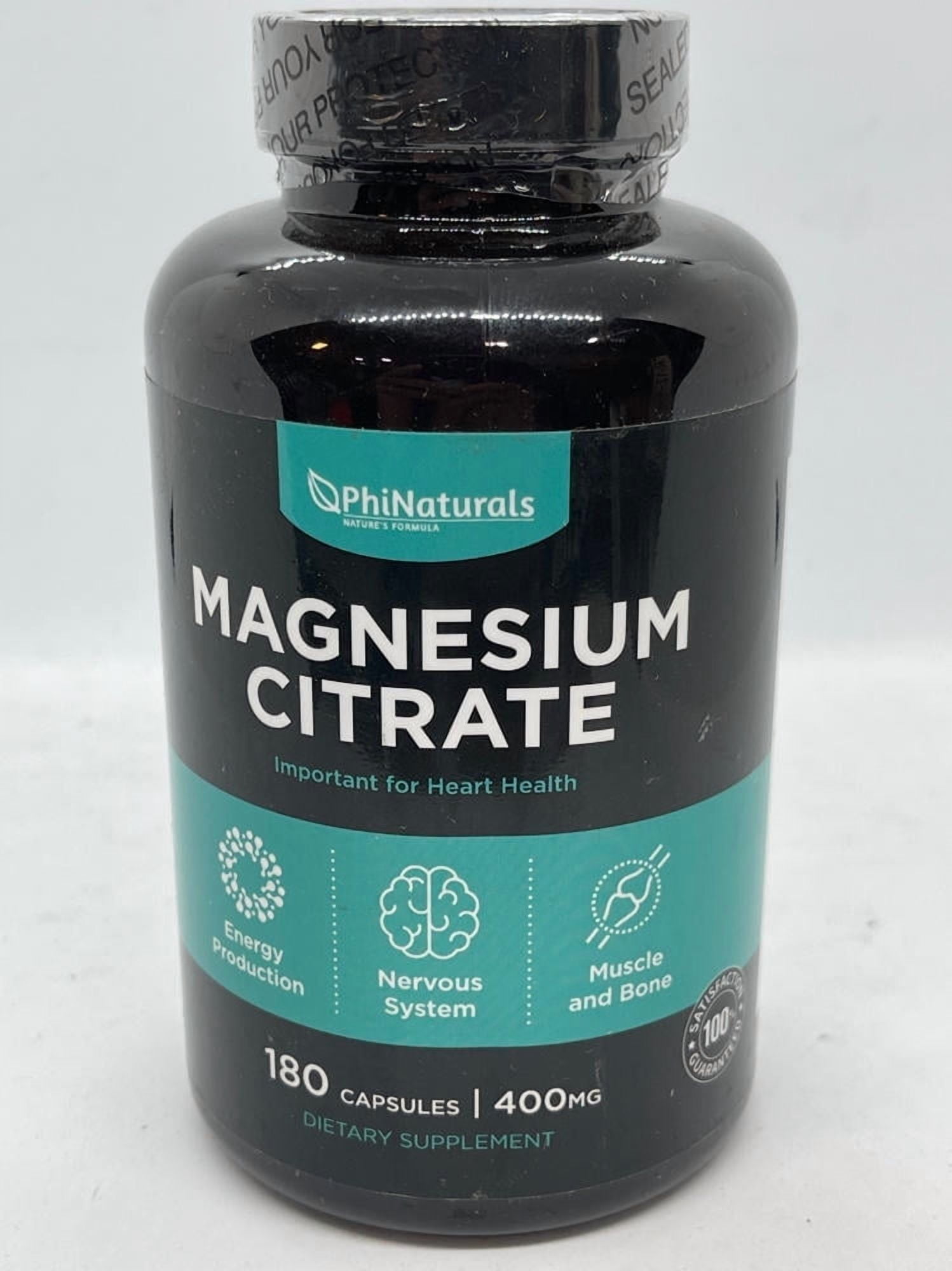 Magnesium Citrate 400mg Supplement 180 Capsules by Phi Naturals