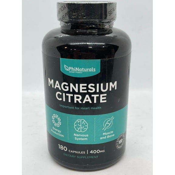 Magnesium Citrate 400mg Supplement 180 Capsules by Phi Naturals