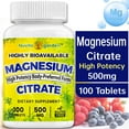 thumbnail image 1 of Magnesium Citrate 500mg, 100 Tablets, Digestion & Constipation Support, Vegan Safe, Non-GMO, Gluten Free, 1 of 6