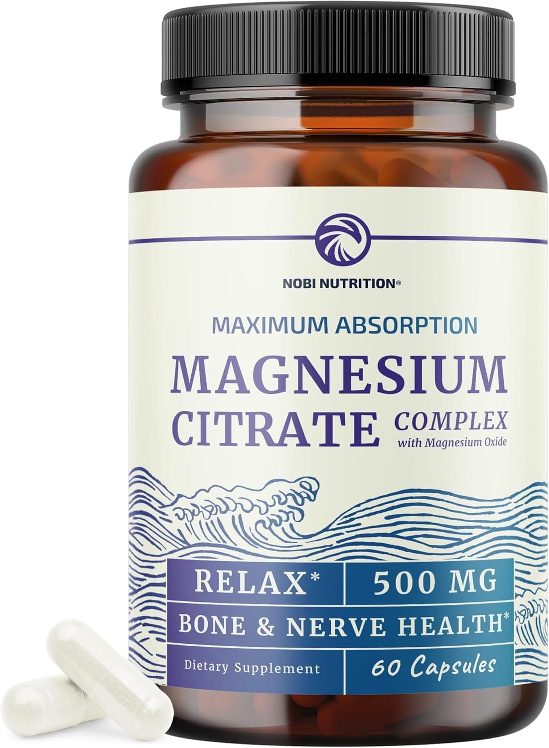Magnesium Citrate Complex 500 MG for Calm, Relaxation, Constipation & Digestion Health Support | High Absorption Magnesium Supplement | 60 Ct