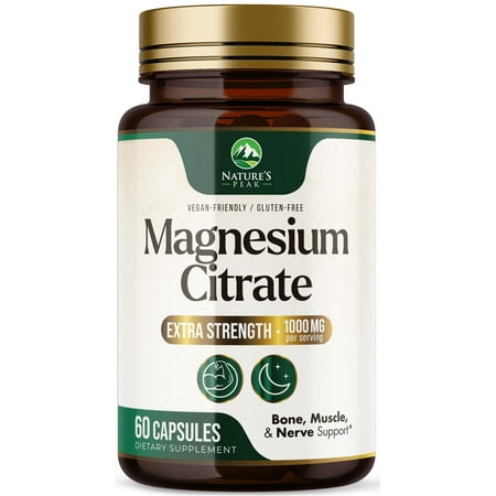 Magnesium Citrate Capsules - Max Absorption Magnesium Powder - Muscle, Bone, Nerve & Heart Health Support - Premium Formula is Powerful & Gentle for Women & Men - Bottled in USA - 60 Capsules