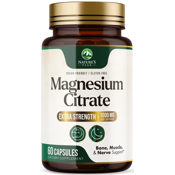 Magnesium Citrate Capsules - Max Absorption Magnesium Powder - Muscle, Bone, Nerve & Heart Health Support - Premium Formula is Powerful & Gentle for Women & Men - Bottled in USA - 60 Capsules