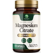 Magnesium Citrate Capsules - Max Absorption Magnesium Powder - Muscle, Bone, Nerve & Heart Health Support - Premium Formula is Powerful & Gentle for Women & Men - Bottled in USA - 120 Capsules
