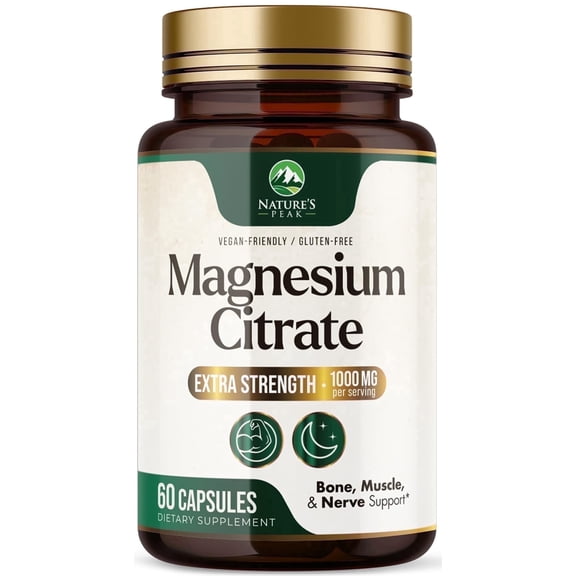 Magnesium Citrate 1000mg, High Absorption Magnesium Supplement Supports Muscle, Bone, Nerve & Heart Health, Extra Strength Magnesio Complex Pills, Non-GMO, Premium Energy Formula, 60 Capsules