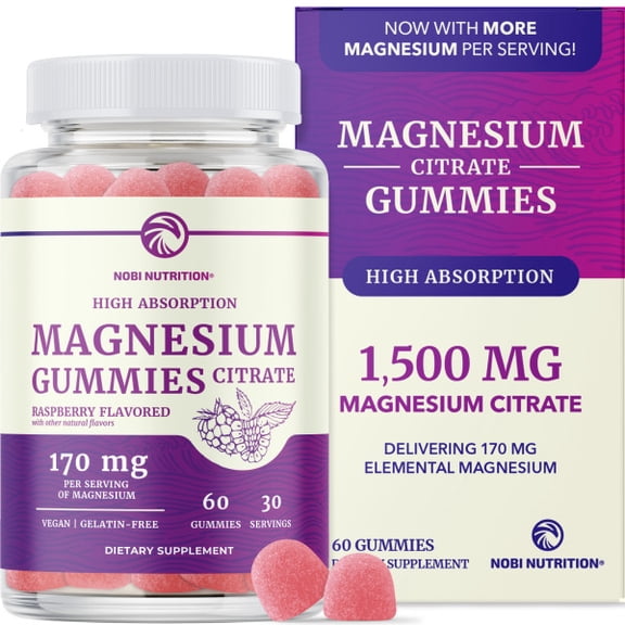 Nobi Nutrition Magnesium Citrate Gummies, Vegan Extra Strength Relaxation & Calm Magnesium Gummies, 60 Count