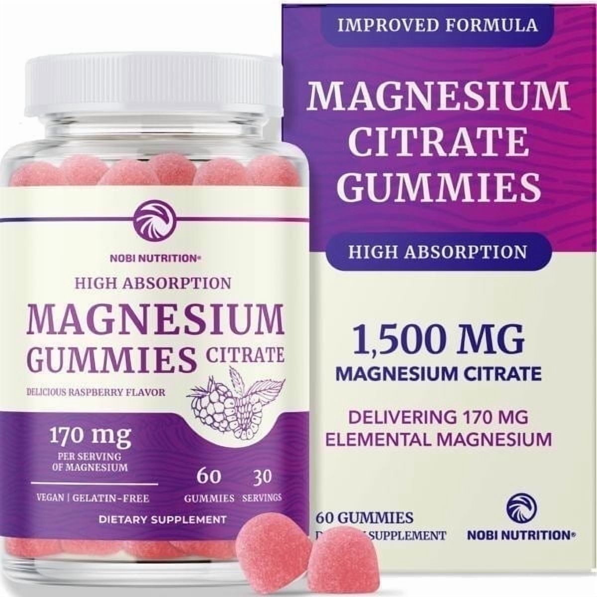 Magnesium Citrate Gummies | Extra Strength for Calm, Relaxation & Digestion | High Absorption Magnesium Gummies for Adults | Vegan, Non-GMO, Raspberry Flavor | 60 Ct
