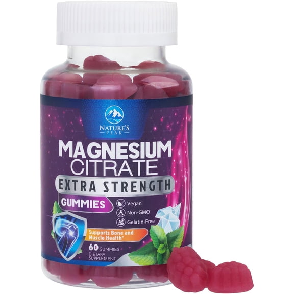 Magnesium Citrate Gummies - High Absorption Magnesium Citrate Gummy Supplement - Natural Bone, Nerve, Muscle, Calm, & Relaxation Support for Adults - Raspberry Flavor, Gluten Free, Vegan - 60 Gummies