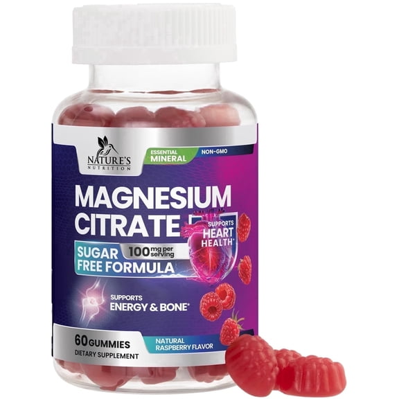Magnesium Citrate Gummies, Sugar Free - High Bioavailability, High Absorption Magnesium Gummies Supplement, Improved Vegan Formula - Supports Bones, Muscles, & Relaxation, Mag Citrate Gummy, 60 Count