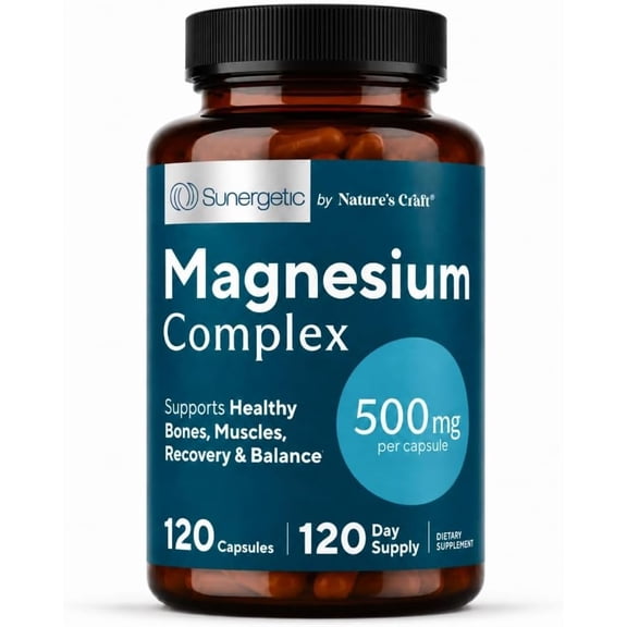 Sunergetic Magnesium Complex Capsules with Magnesium Citrate and Oxide, 500 mg, 120 Count