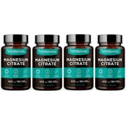 Magnesium Citrate Powder Capsules 400mg Supplement Pack of 4 by Phi Naturals