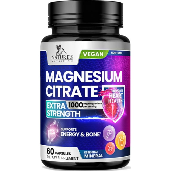 Magnesium Citrate Supplement Pills 1000mg - 3X Strength Magnesium Supplements for Bone, Muscle, Heart, Nature's Sleep Support for Men & Women, Vegan Mag Mineral, Non-GMO, Bottled in USA, 60 Capsules
