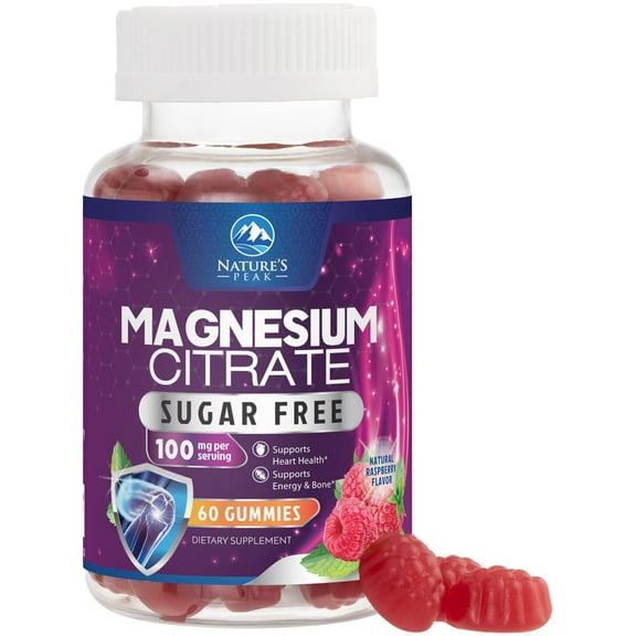 Magnesium Citrate Supplement Gummies Sugar-Free, High Absorption Magnesium Gummy Supplements for Women & Men, Supports Sleep, Heart Health, Bones and Muscles, for Relaxation & Digestion - 60 Gummies