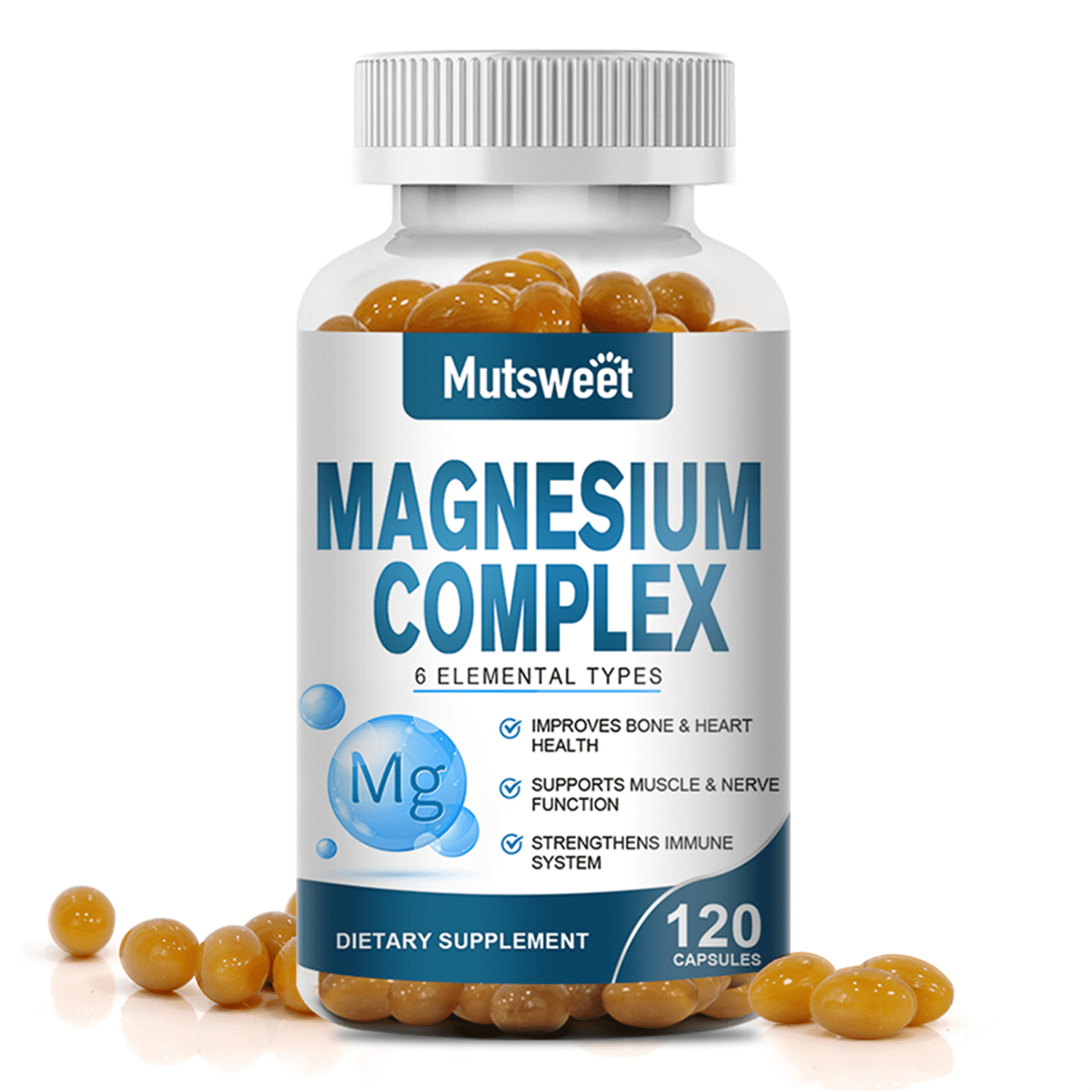 Magnesium Complex 500mg - Magnesium Citrate,Malate,Oxide,Taurate,Aspartate,Bisglycinate Chelate - Bone, Heart, Immune & Energy Support - 120 Capsules