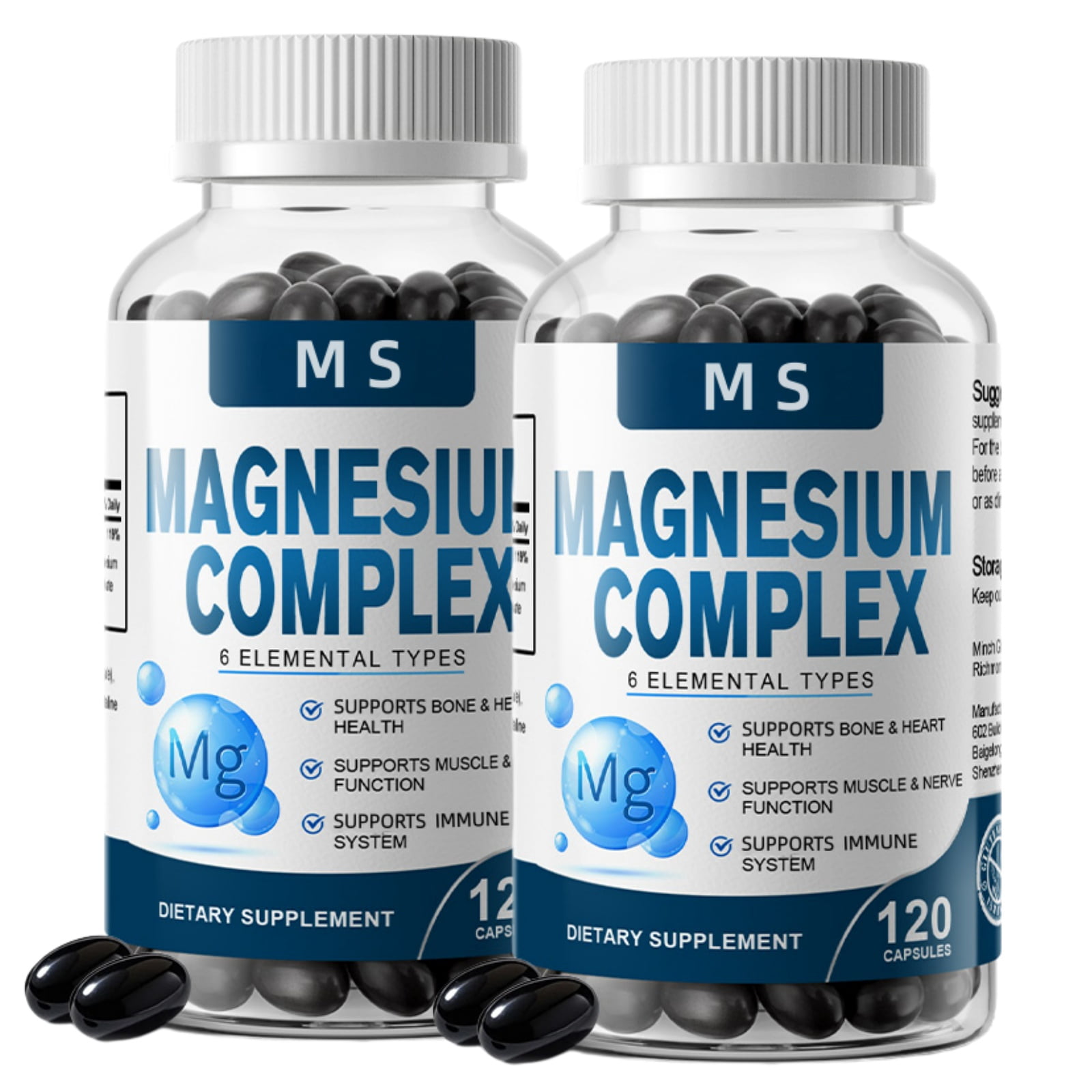 Magnesium Complex 500mg for Bone, Muscle, Heart, Immune & Energy Support - 240 Vegan Capsules, Magnesium Supplement By MS