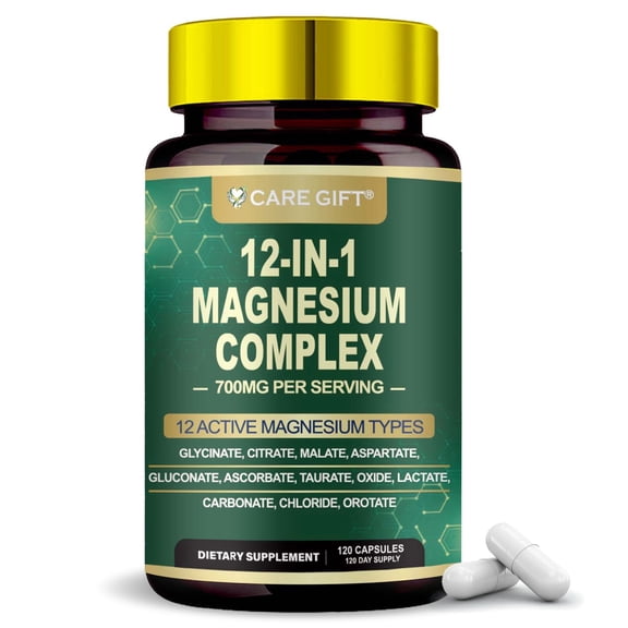 Magnesium Complex 700mg 12 in 1 Magnesium Supplement Multi-Source Magnesium w/ Glycinate Citrate Malate Oxide Taurate Aspartate Orotate Magnesium Relaxation, Muscle, Heart Support, 120 Capsules