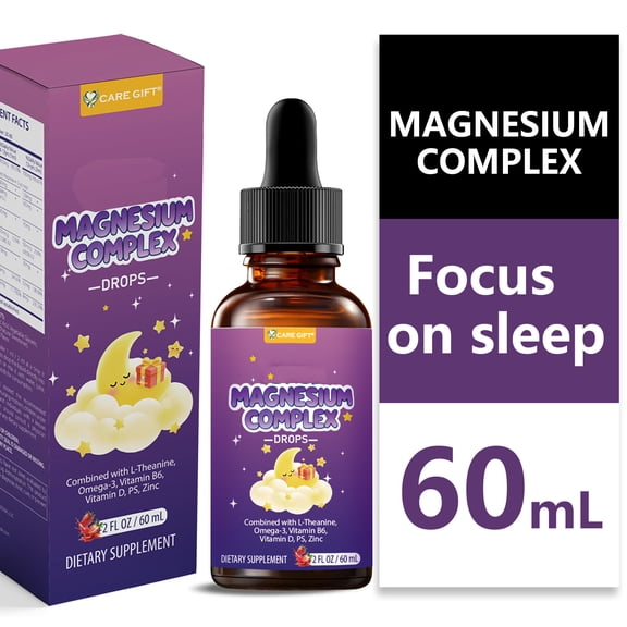 CARE GIFT 8-in-1 Magnesium Complex Liquid Drops Gentle Relaxation & Sleep Support Formula with L-Theanine, Omega-3, Vitamin D3, B6 & Zinc Natural Strawberry Flavor, 60ml (2 Fl Oz)