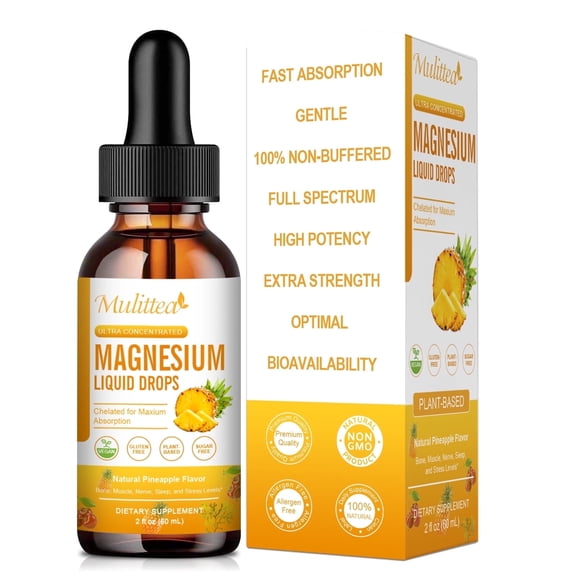 Magnesium Complex Supplement Liquid Drops, Calm Magnesium for Bone, Muscle, Sleep & Digestion, Pineapple Flavor, 2 Fl Oz