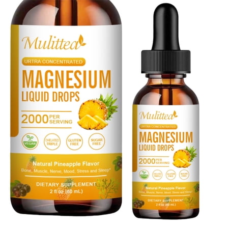 Magnesium Complex Liquid Drops, Magnesium Glycinate with Oxide, Taurate and Citrate, Calm Magnesium for Bone, Muscle, Sleep & Digestion, High Absorption, Sugar-Free Pineapple Flavor, 2 Fl Oz