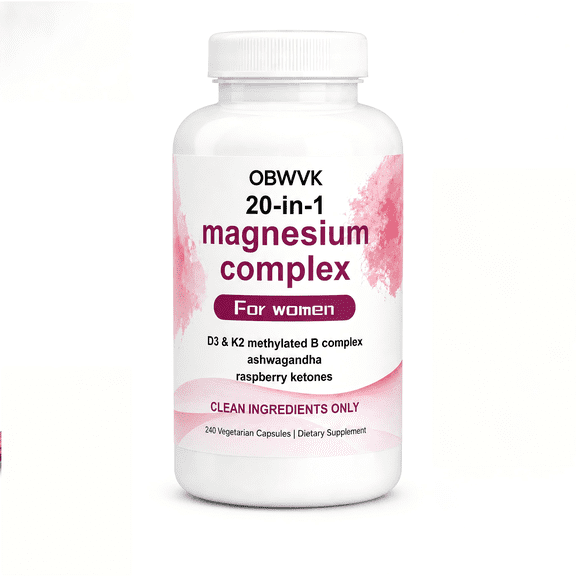 Magnesium Complex for Women 20-in-1 with Glycinate, Citrate & D3, K2, B12 for Bone, Sleep & Energy Support, 240 Veggie Capsules