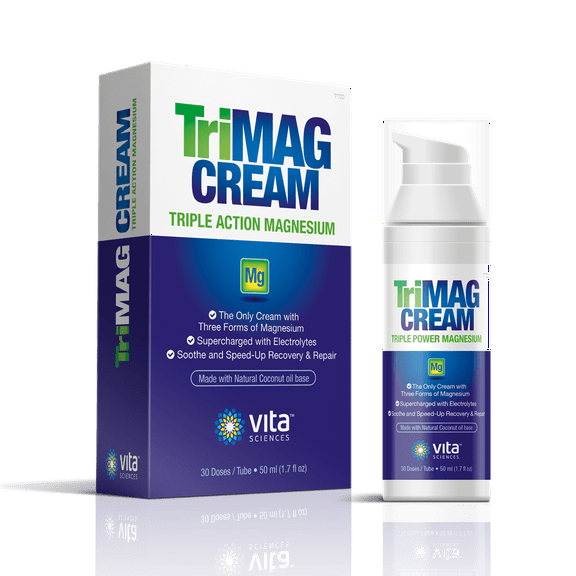 Vita Sciences TriMAG Cream - Triple Magnesium Complex with Electrolytes - Fast-Absorbing Magnesium Cream for Muscle Relief - 1.7 fl oz (50 mL)