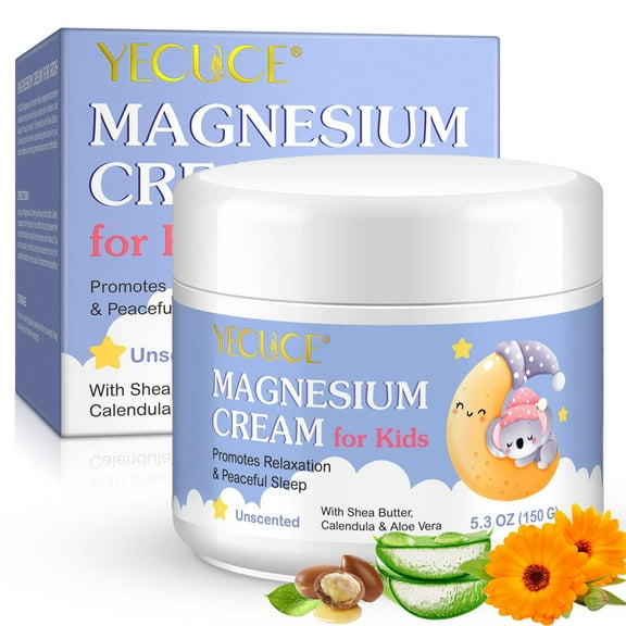 Magnesium Cream for Kids with Shea Butter, Calendula & Aloe Vera,Topical Magnesium Cream for Sleep - 150G