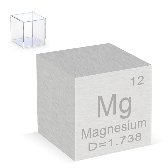 Magnesium Cube 0.39 99.99% High Purity Metal Density Element Cube for Elemental Collection Experiment Materials Science Gift Educational Display with Acrylic Case (Mg 10mm)