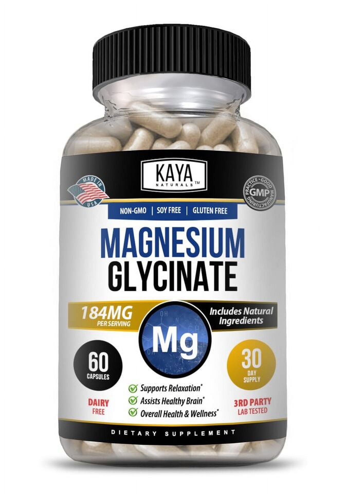 Magnesium Glycinate 184 MG Chelated RLS Improved Sleep, Stress