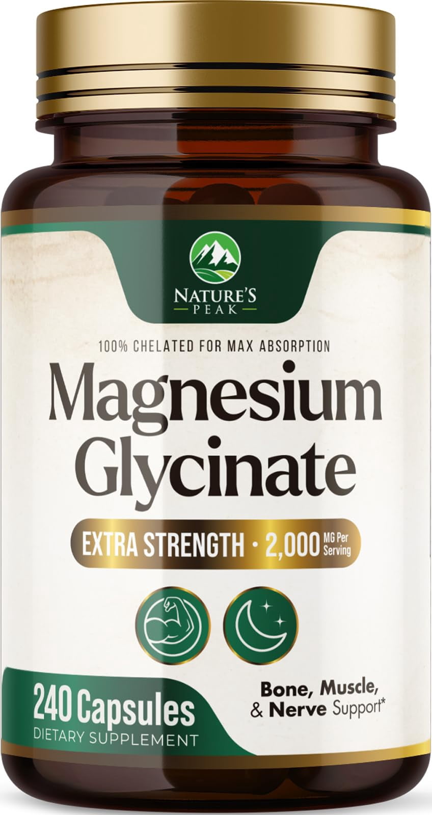 Magnesium Glycinate 2000mg Per Serving - Chelated Magnesium Supplement for High Absorption Supplement - Muscle & Heart Health Support - Easy on Stomach Non-GMO 