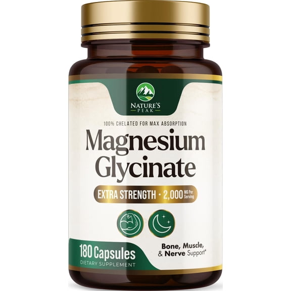 Magnesium Glycinate 2000mg Per Serving - Chelated Magnesium Supplement for High Absorption Supplement - Muscle, Bone & Heart Health Support - Easy on Stomach Non-GMO Vegan, USA Bottled - 180 Capsules