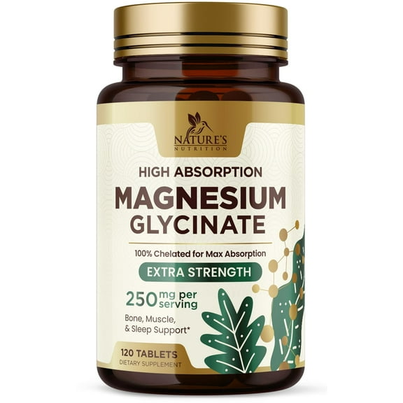 Magnesium (Glycinate) 250 mg - 100% Chelated & High Absorption Magnesium Supplement - Improved Formula with Mag Glycinate for Gentle Digestion - Gluten Free, Vegan, Bottled in The USA - 120 Count