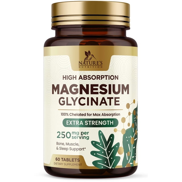 Absorb Banner Magnesium Glycinate 250mg - 100% Chelated Magnesium Supplement - High ...