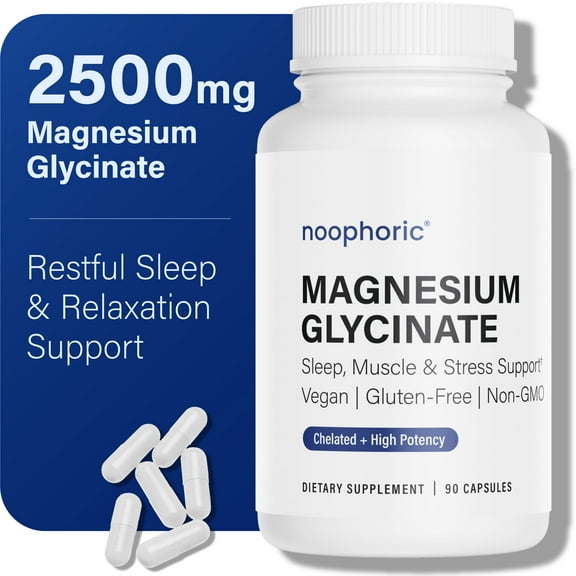 Noophoric 2500mg Magnesium Glycinate Chelated - Sleep Aid, Anxiety & Stress Relief Supplement, 90 Capsules