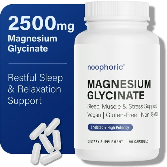 Noophoric 2500mg Magnesium Glycinate Chelated - Sleep Aid, Anxiety & Stress Relief Supplement, 90 Capsules