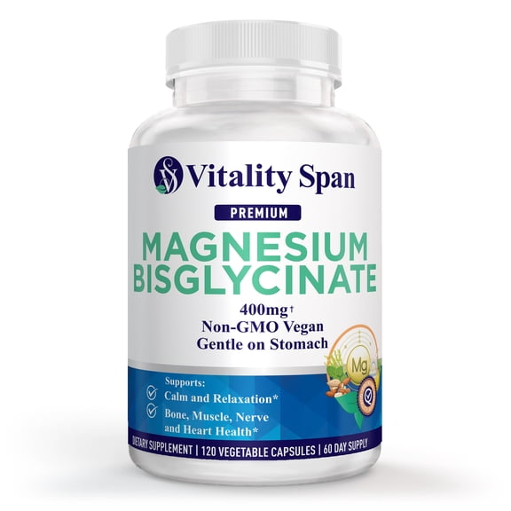 Magnesium Glycinate 400mg, Chelated Magnesium Gentle on Stomach, Supports Stress Relief, Sleep, Health and Relaxation, 120 Vegetable Capsules, Made in USA