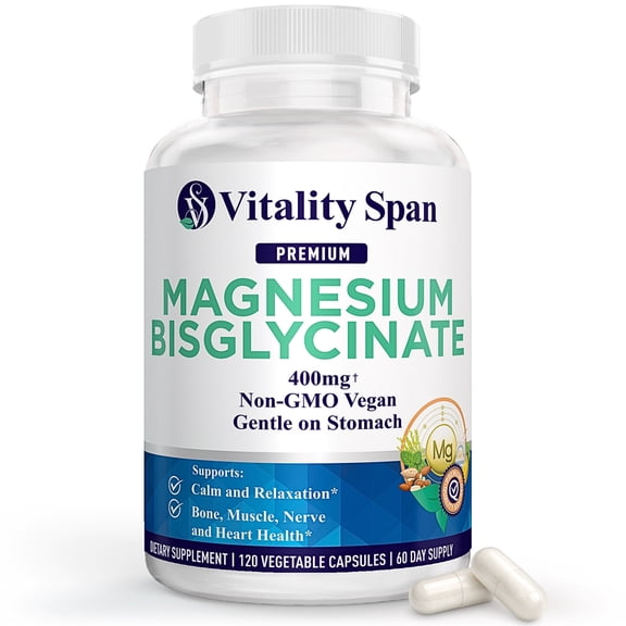 Magnesium Glycinate 400mg, Chelated Magnesium Gentle on Stomach, Supports Stress Relief, Sleep, Health and Relaxation, 120 Vegetable Capsules, Made in USA