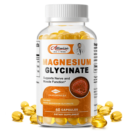 Magnesium Glycinate 400mg - Alliwise Natural Mineral Supplement, Immunity Support & Heart Health Support, 60 Capsules