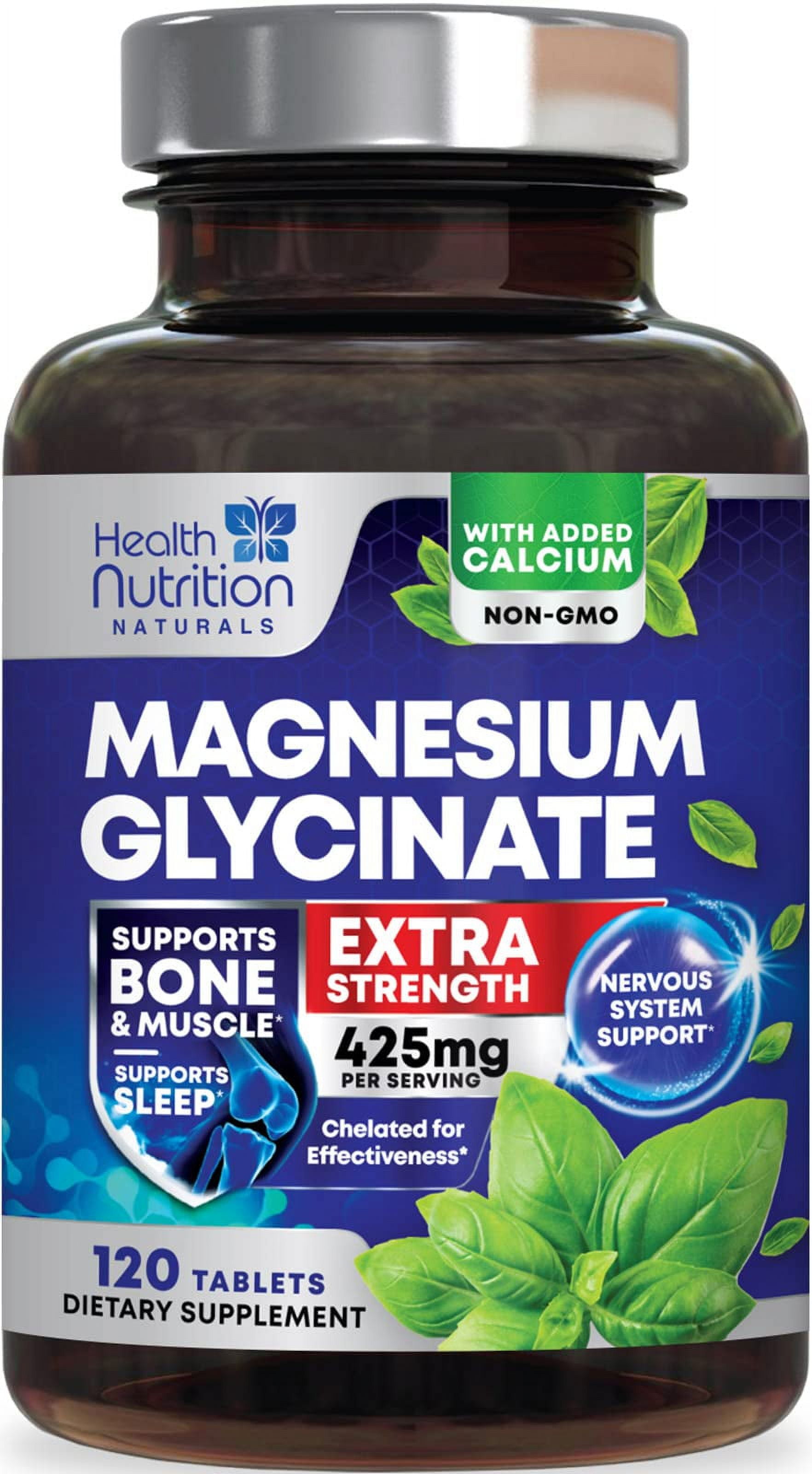 Magnesium Glycinate 425 mg with Calcium High Absorption, NonGMO