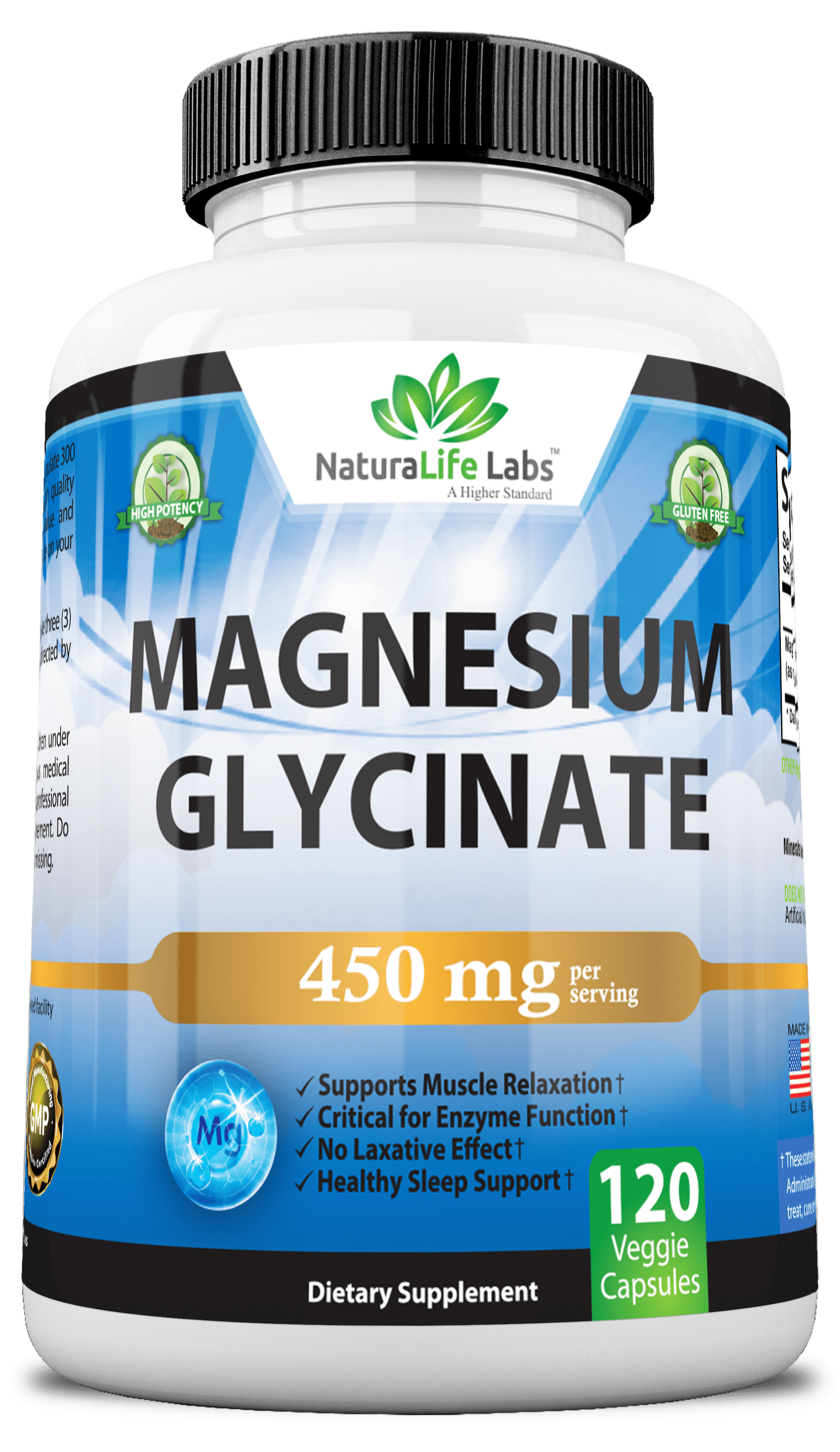 Magnesium Glycinate 450 MG No Laxative Effect Vegan Helps Function
