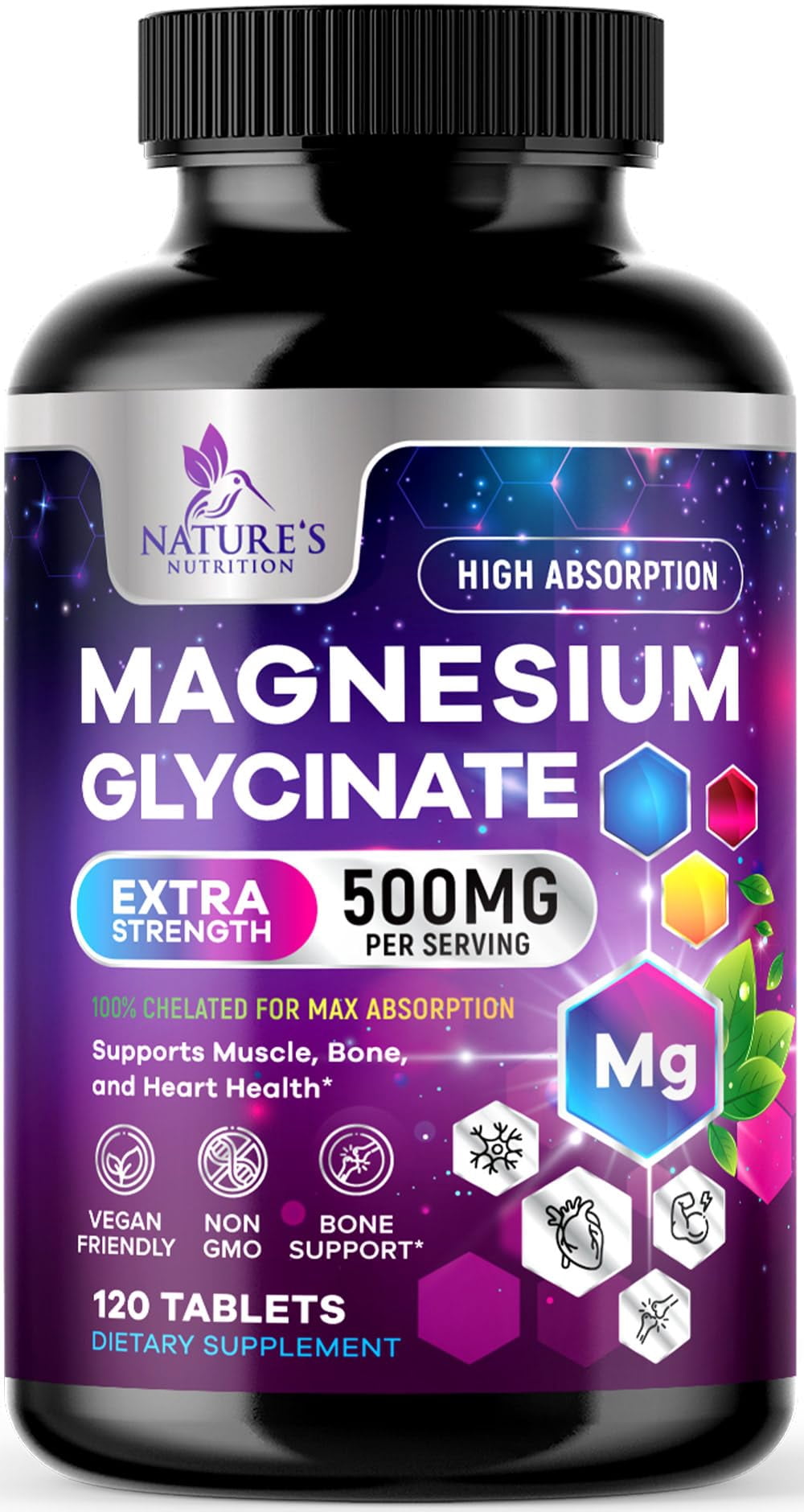 Magnesium Glycinate Supplement 250mg - 100% Chelated & Purified - to Support Sleep, Heart Health, Muscles, & Bone Streng