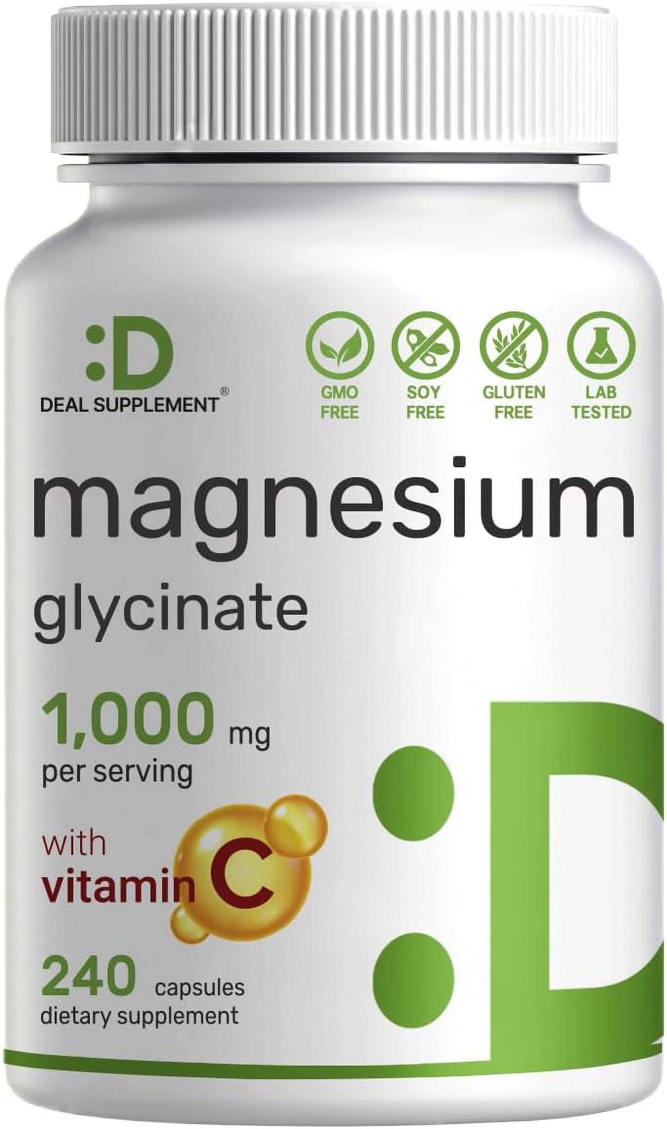 Magnesium Glycinate 500mg Per Capsule (1000mg Per Serving) Plus Vitamin