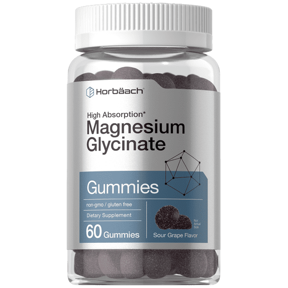 Magnesium Glycinate | 60 Gummies | Sour Grape Flavor | High Absorption | by Horbäach