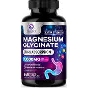 Magnesium Glycinate 1000mg - Pure & Chelated for High Absorption - Supports Muscle, Nerve, Bone & Heart Health - Best Magnesium Supplement for Gentle Sleep Support, Vegan, Bottled USA - 240 Capsules