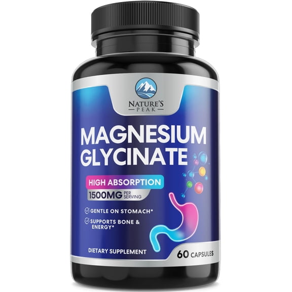 Magnesium Glycinate Supplement - 100% Chelated & Purified - for Calm, Sleep Support, Heart Health, Muscles & Bone Strength - Best Absorption Magnesium Glycinate Capsules, Bottled in USA - 60 Tablets