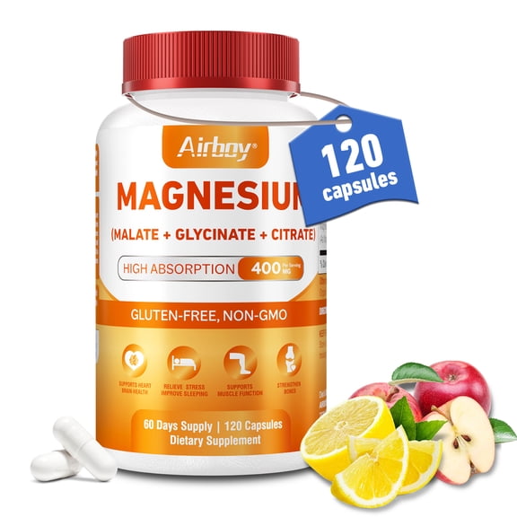 Magnesium (Glycinate, Citrate, Malate) - Highly Absorbable Blend To Support Heart, Nerve Health & Relaxation, Triple Magnesium Complex Supplement - 120 Capsules