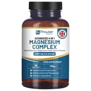 Magnesium Glycinate Complex 4 in 1- 1866mg per Serving | Precise 400mg Elemental Magnesium dose | Added Magnesium Bisglycinate, Citrate, Malate & Taurate | 90 Vegan Tablets - by Prowise