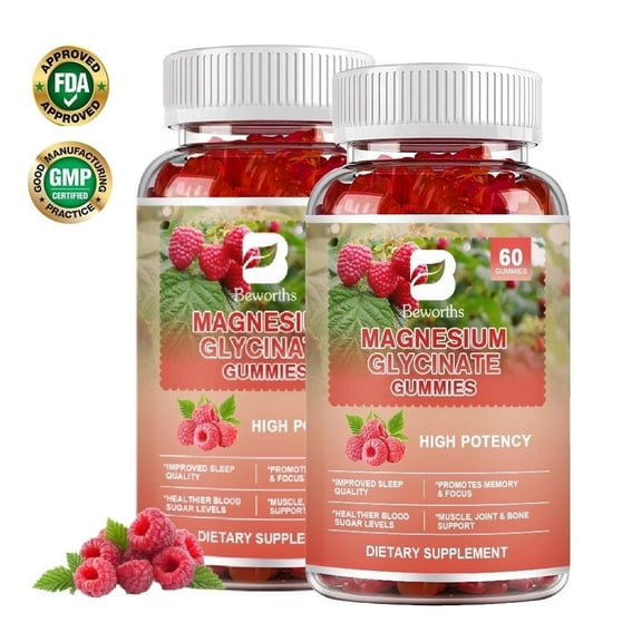Magnesium Glycinate Gummies 400mg - Sugar Free Magnesium Glycinate Supplement - for Relaxation, Stress Relief, and Sleep for Adults - 60 Raspberry Gummies(2 Pack)