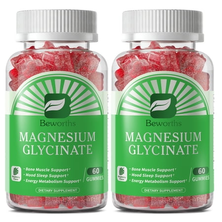 Magnesium Glycinate Gummies - Sugar Free Magnesium Glycinate Supplement - for Relaxation, Stress, and Sleep for Adults - 60 Raspberry Gummies(2 Pack)