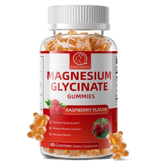 Magnesium Glycinate Gummies - Sugar Free Magnesium Potassium Supplement with Magnesium for Mood Support & Sleep for Adults - 60 Raspberry Gummies