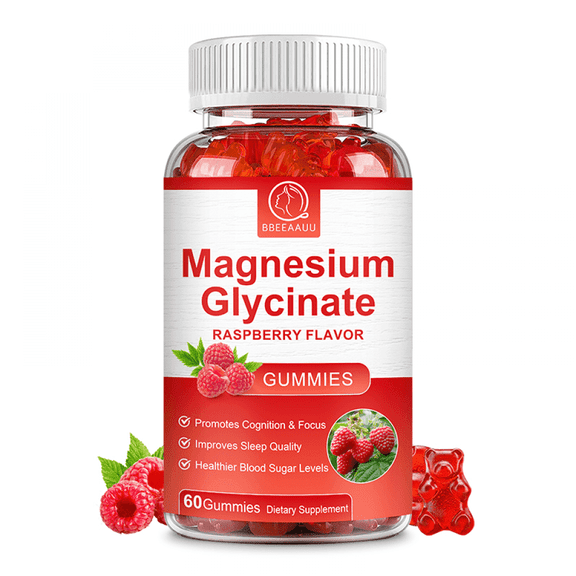 Magnesium Glycinate Gummies 500mg - Sugar Free Magnesium Potassium Supplement with Magnesium for Mood Support & Sleep for Adults - 60 Raspberry Gummies